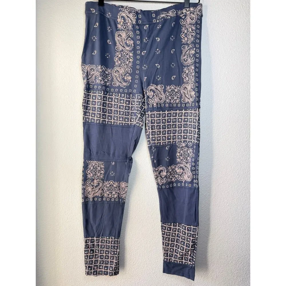 Free People Bandana Patchwork Leggings Boho Paisley Print Pants Size L